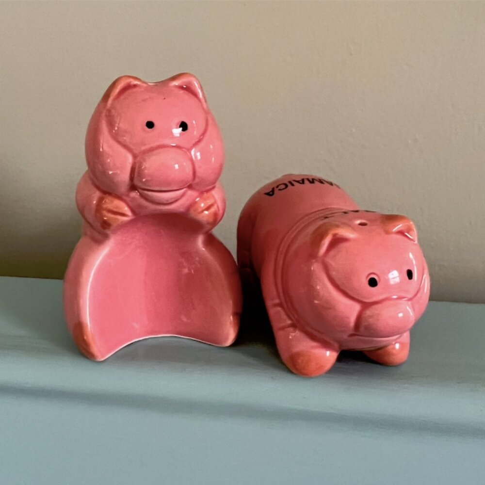 Naughty Vintage RARE Pig Shaped Salt & Pepper Shakers "Jamaica" Souvenir